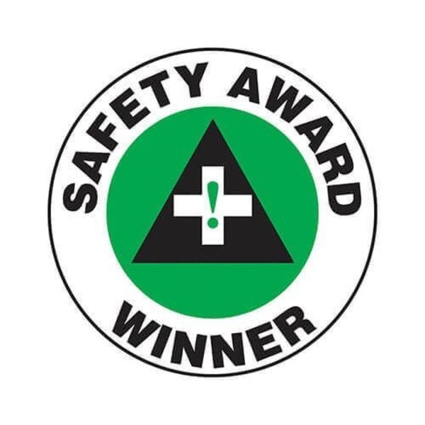 Accuform Hard Hat Sticker, 214 in Length, 214 in Width, SAFETY AWARD WINNER Legend, Adhesive Vinyl LHTL147